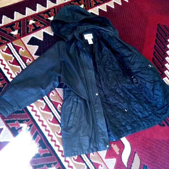 *Vintage Liz Baker ladies.leather PETITE coat, black,sz PL - Picture 8 of 14